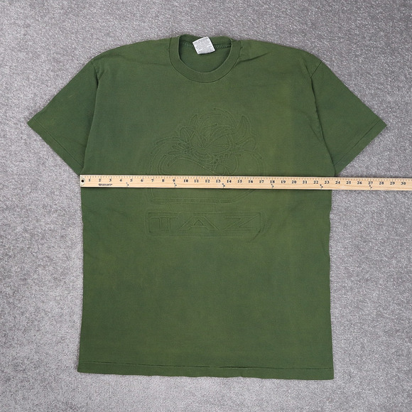 Vintage Looney Tunes Taz Embossed XL Green Short Sleeve T-Shirt - Picture 4 of 10